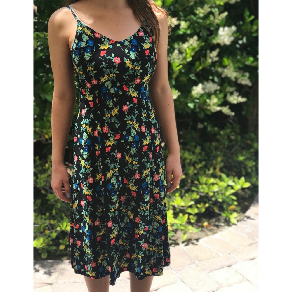 Old Navy Black Floral Strappy Midi/Maxi Dress